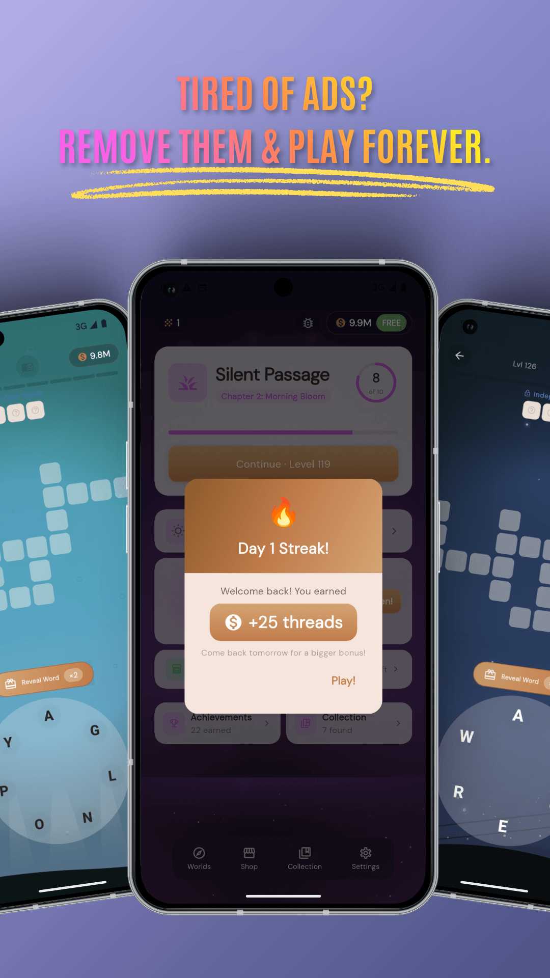 Offline play indicator across three phones